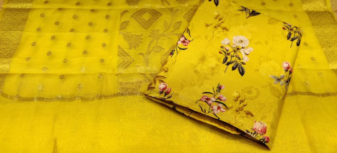 Pure Chanderi SUIT With Knot Work On Top Shantoon BottomChanderi Printed Dupatta