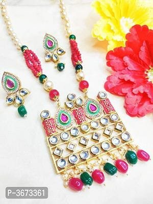 FSS Beautiful Moty Fancy Kundan Set With Earrings