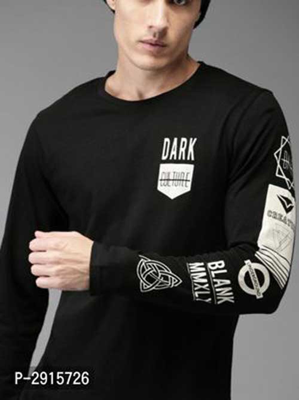 FSS Black Printed Cotton Blend Round Neck Tees For Mens