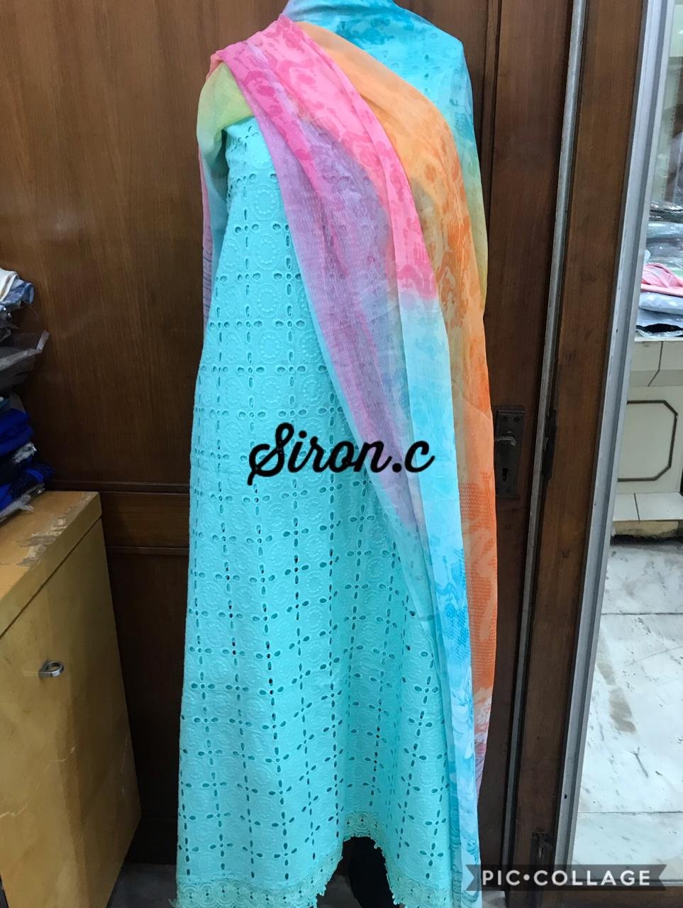 Salwar Kammeez cotton chikan Shirts With Laces On Ghera And Georgetta Digital Printed Dupata Cotton Bottom 3 pcs Set