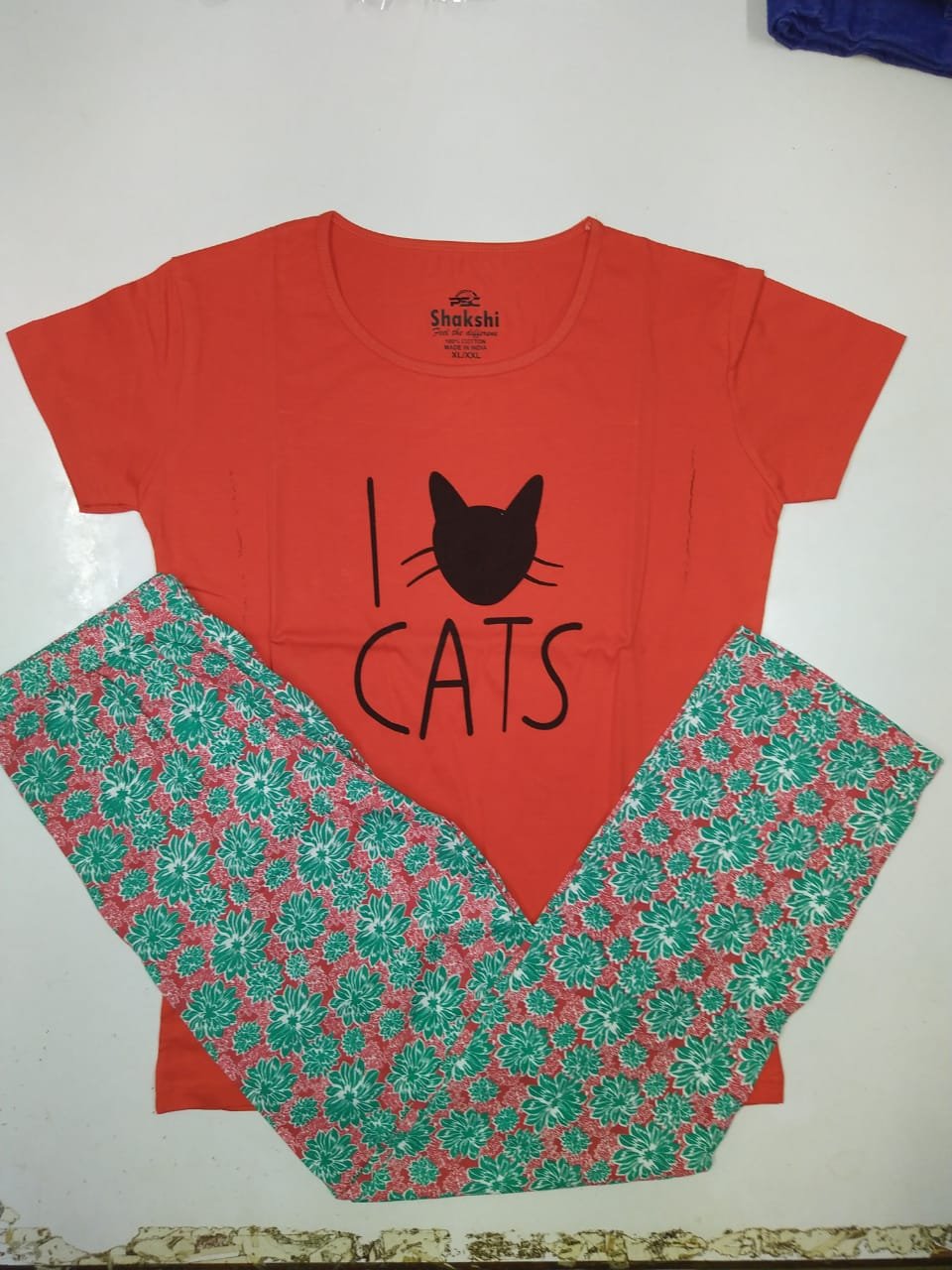 ELC Ladies night set in Orange red top and printed pants