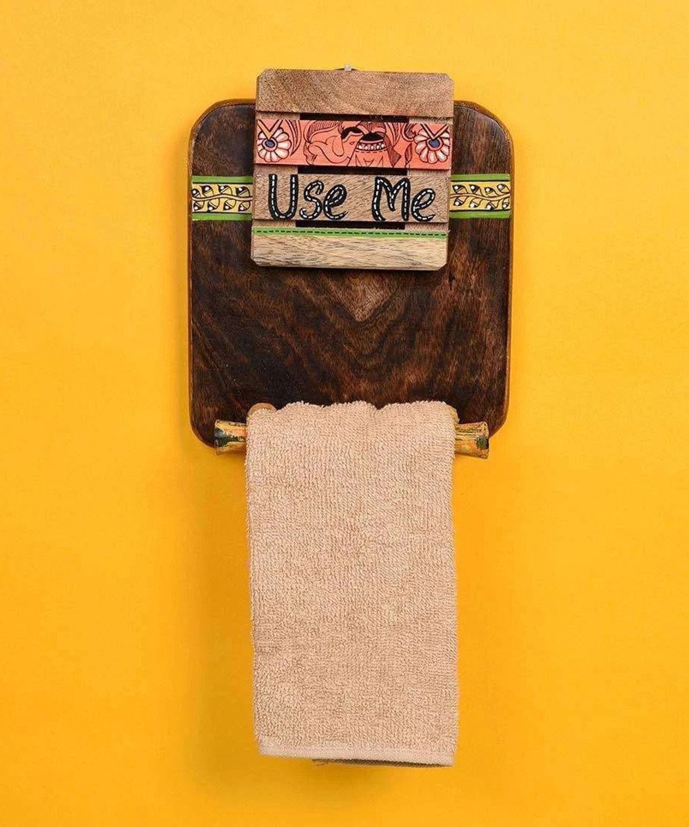 Wall Mounted Kitchen Towel Holder Wooden Towel Hanger For Bathroom Towel Holder
