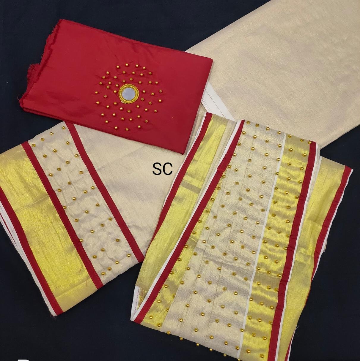 Ladies fashion Vishu special Dhavani set material