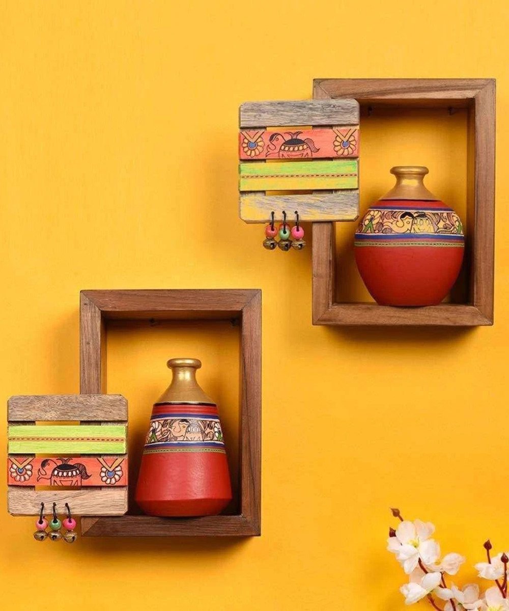 Wooden Wall Mounted Shelves For Living Room Decorative Wall Shelf With Pots